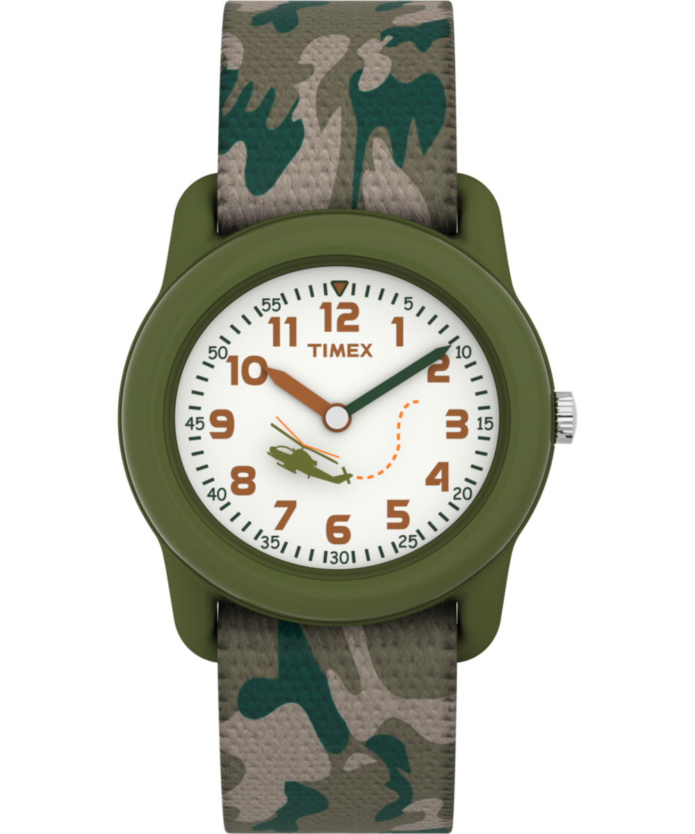 TIMEX TIME MACHINES® 29mm Green Camo Elastic Fabric Kids Watch