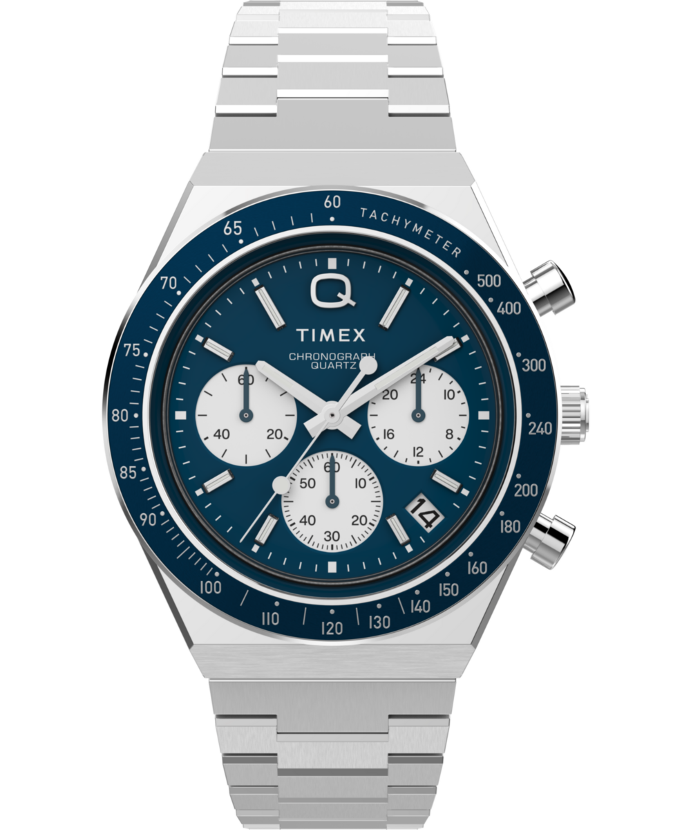 Q Timex Chronograph 40mm Stainless Steel Bracelet Watch