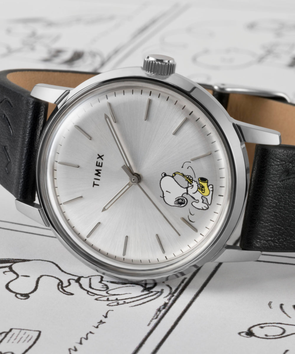 Timex x Peanuts Marlin® Automatic Saxophonist 40mm Leather Strap Watch