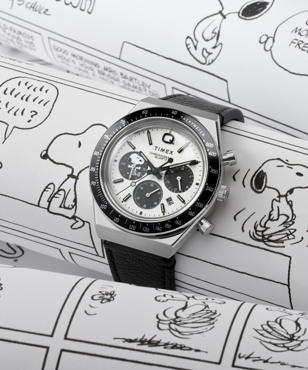 Q Timex Chronograph x Peanuts Snoopy 40mm Leather Strap Watch  