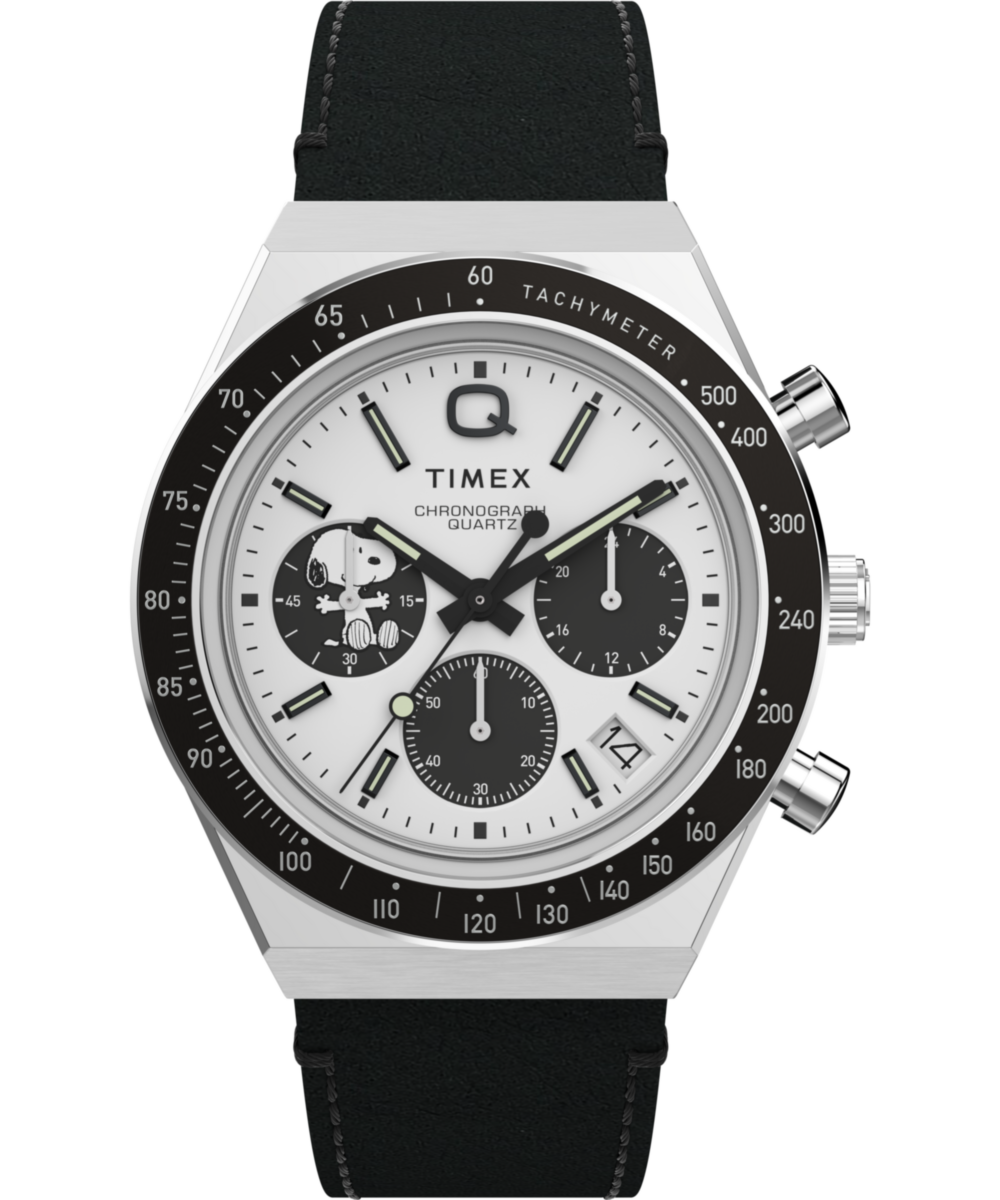 Q Timex Chronograph x Peanuts Snoopy 40mm Leather Strap Watch  