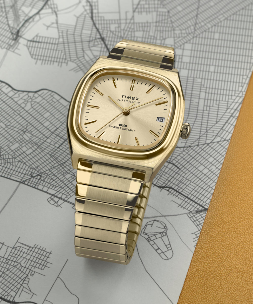 Timex® Automatic 1983 E Line Reissue 34mm Gold-Tone Expansion Band Watch